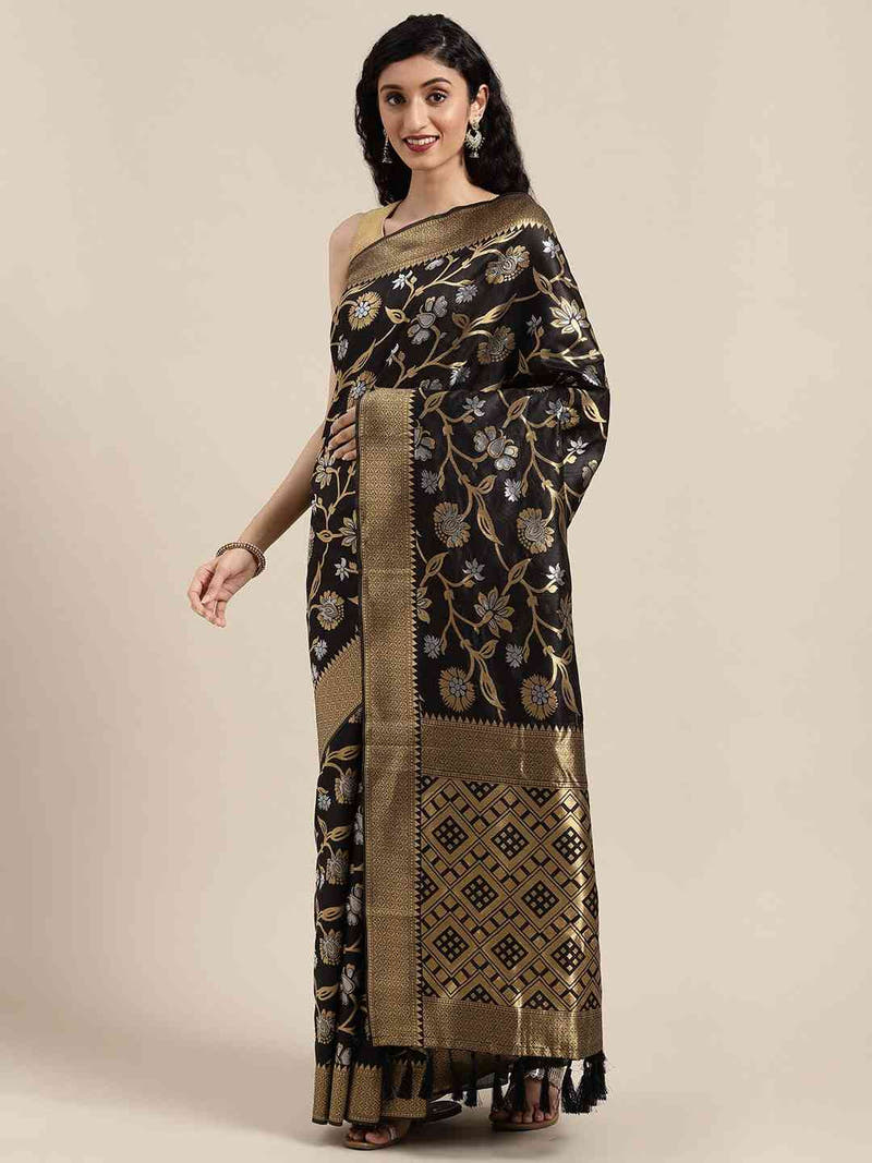 Banarasi Black Colour Woven Design Saree With Zari Border