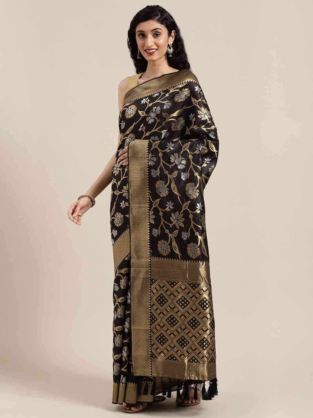 Banarasi Black Colour Woven Design Saree With Zari Border