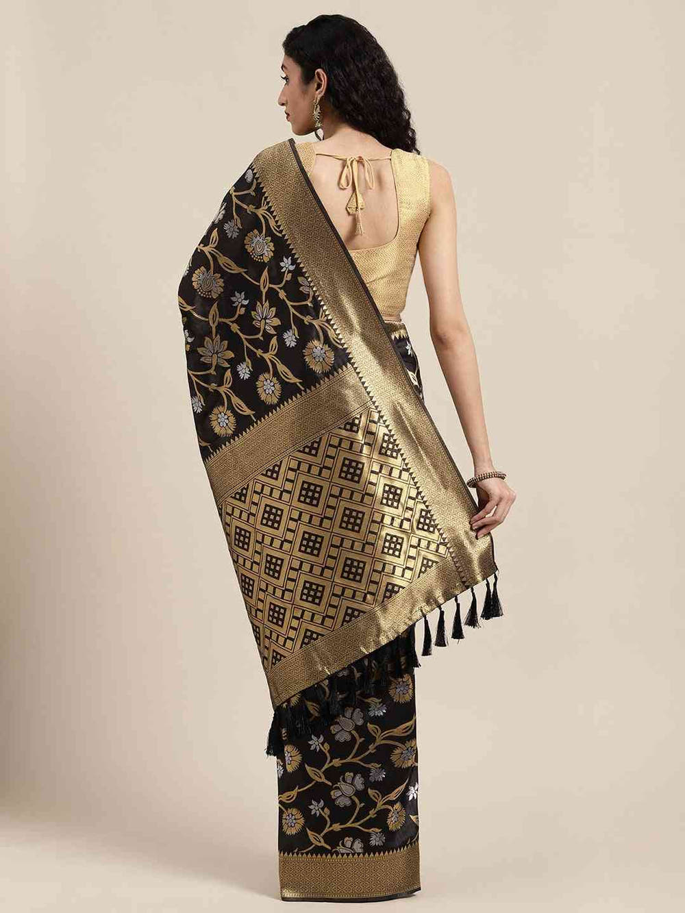 Banarasi Black Colour Woven Design Saree With Zari Border