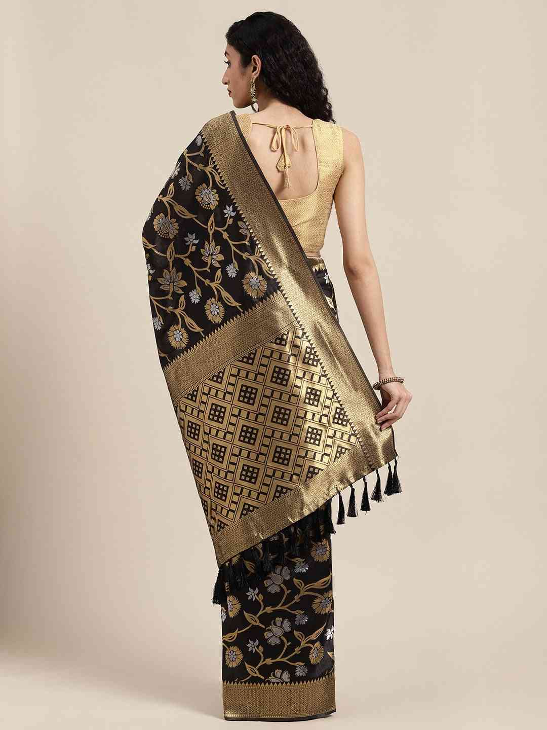 Banarasi Black Colour Woven Design Saree With Zari Border