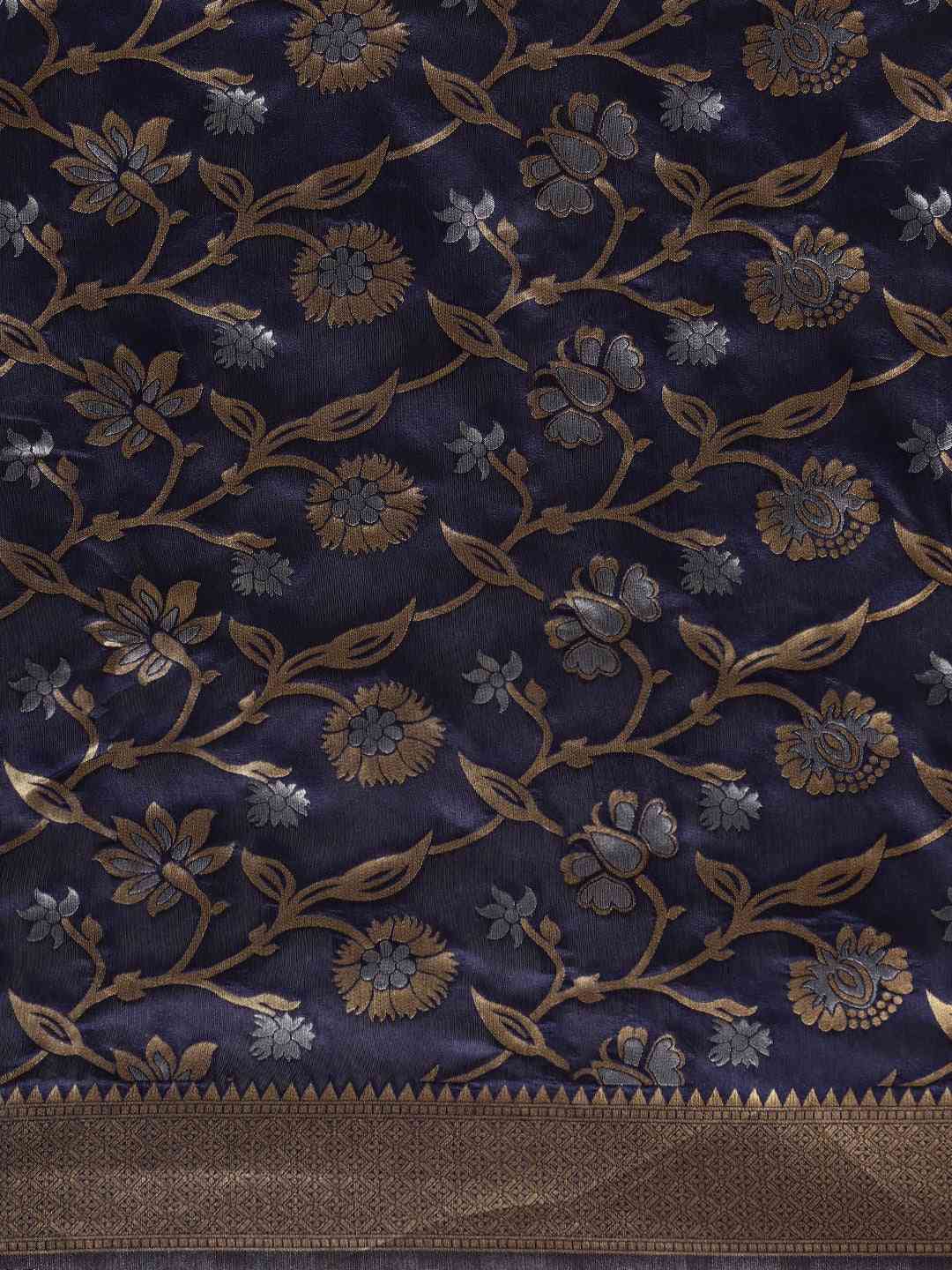 Banarasi Navy Colour Woven Design Saree With Zari Border