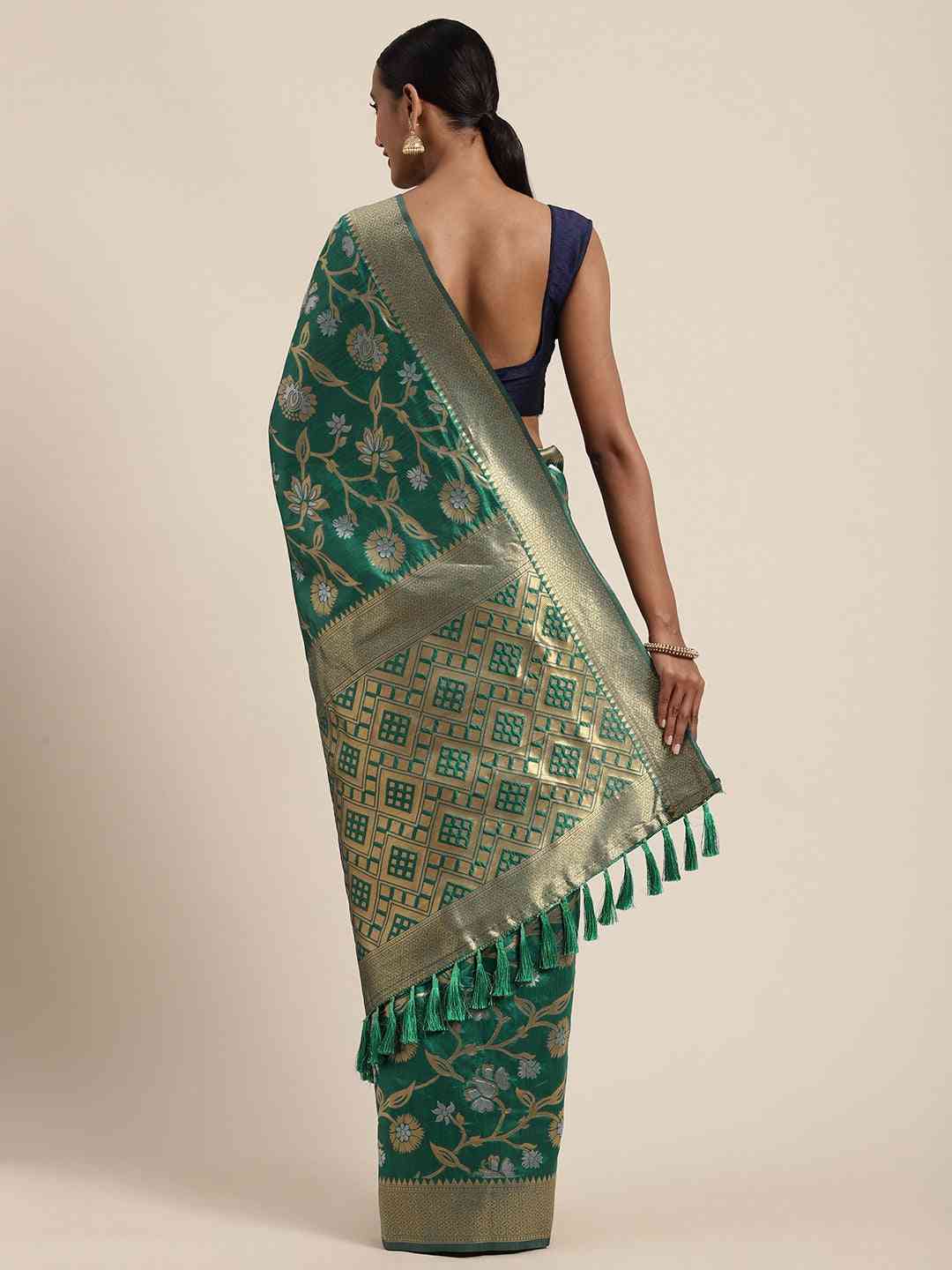 Banarasi Green Colour Woven Design Saree With Zari Border