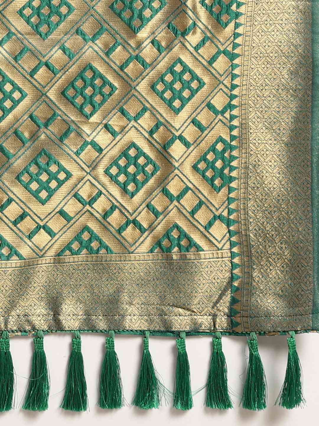 Banarasi Green Colour Woven Design Saree With Zari Border