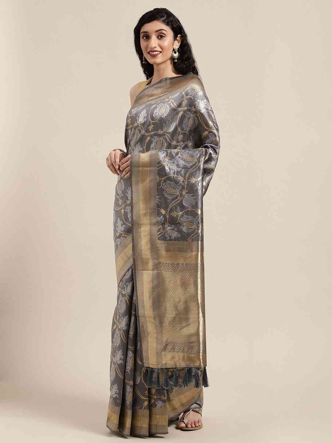 Banarasi Grey Colour Woven Design Saree