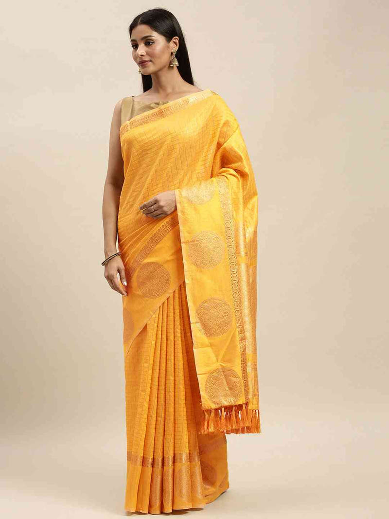 Banarasi Silver Zari Chex Design Kanjivaaram Border Silk Saree