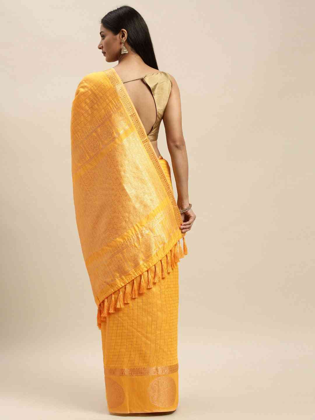 Banarasi Silver Zari Chex Design Kanjivaaram Border Silk Saree