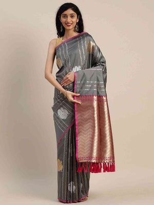 Trendy Banarasi  Grey Colour Silk Blend Woven Design Saree