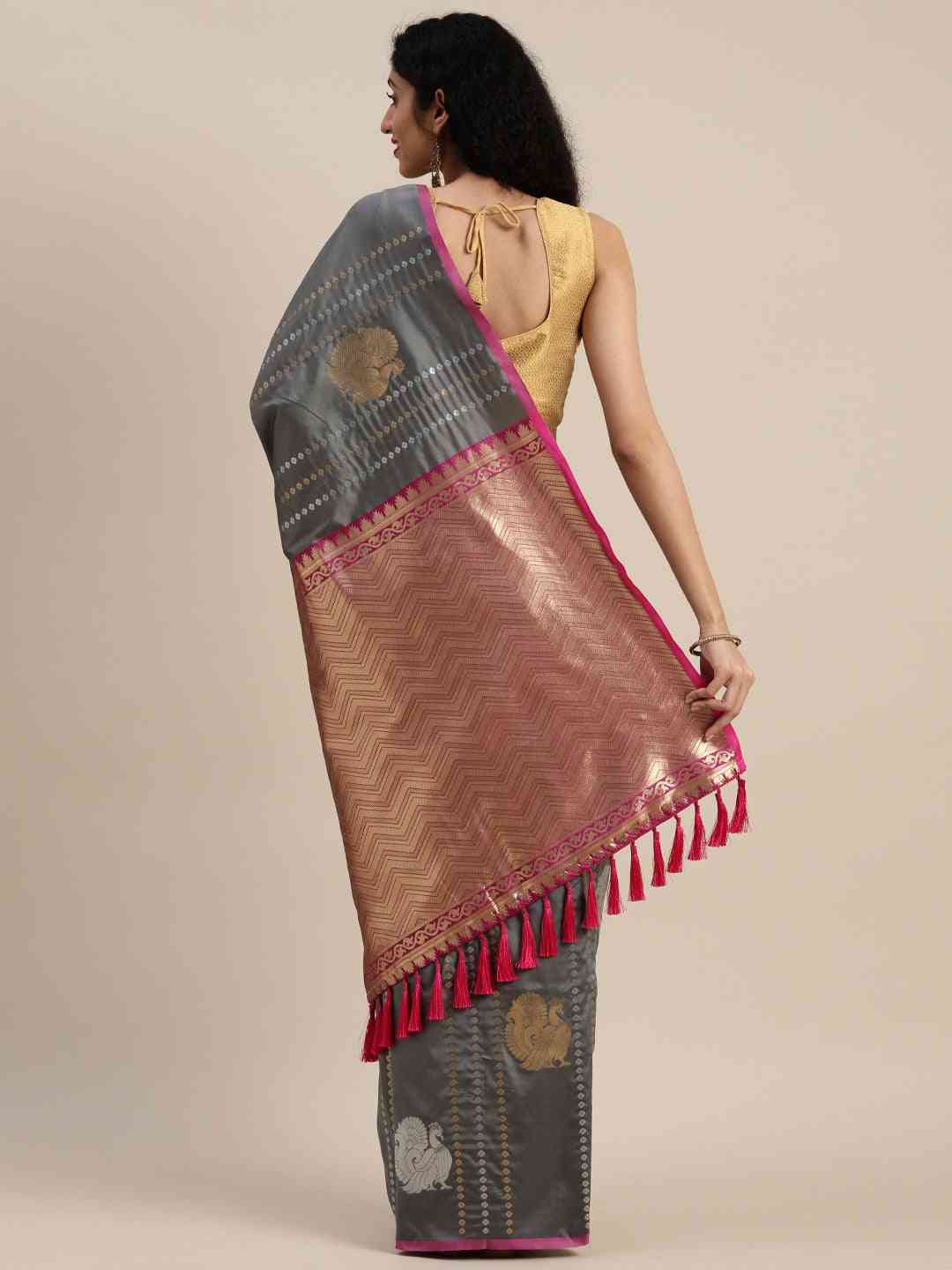 Trendy Banarasi  Grey Colour Silk Blend Woven Design Saree