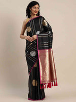 Trendy Banarasi  Black Colour Silk Blend Woven Design Saree