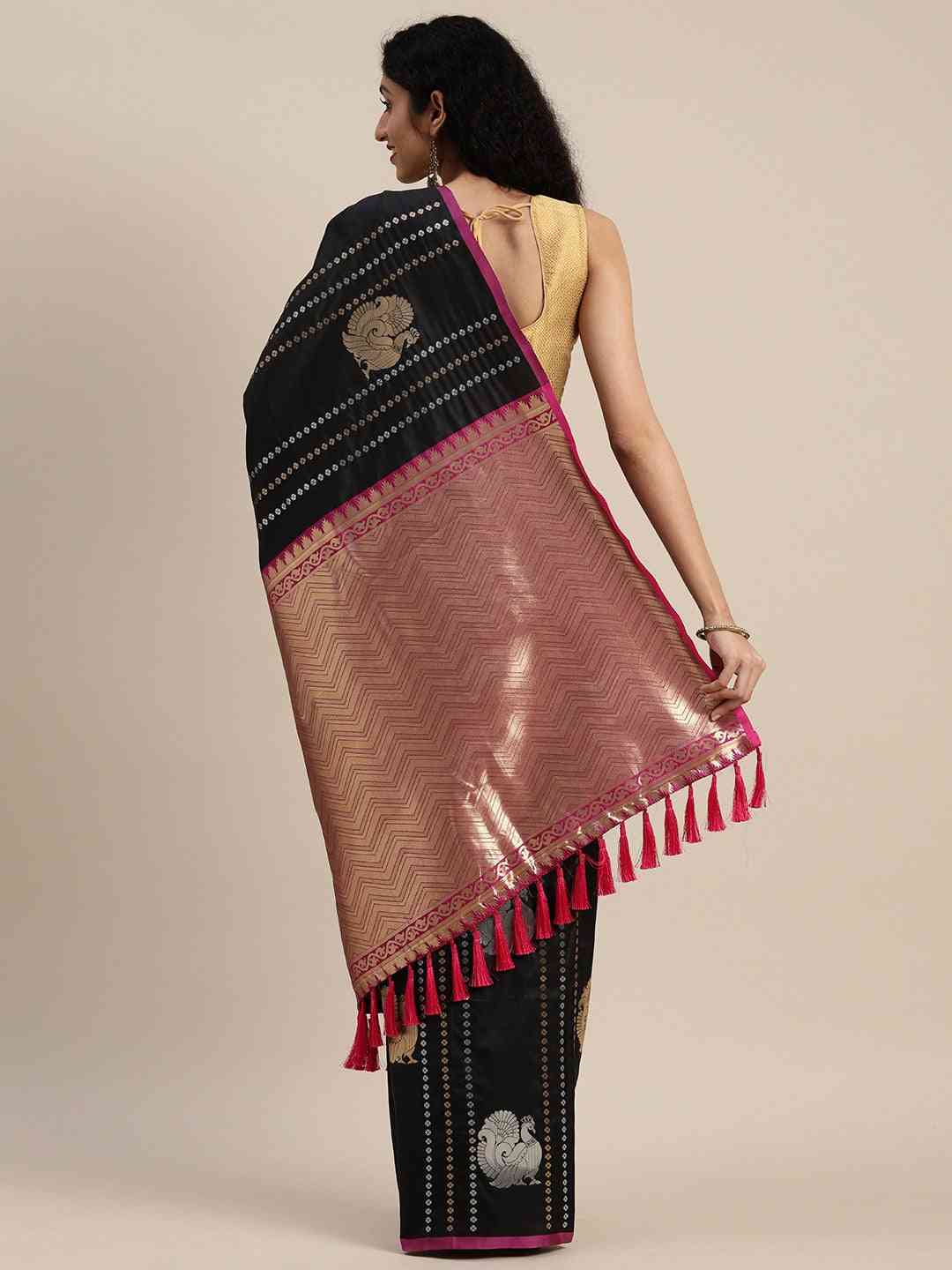Trendy Banarasi  Black Colour Silk Blend Woven Design Saree