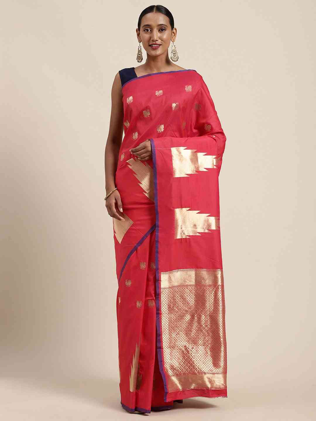 Beatiful Red Silk Woven Design Banarasi Saree
