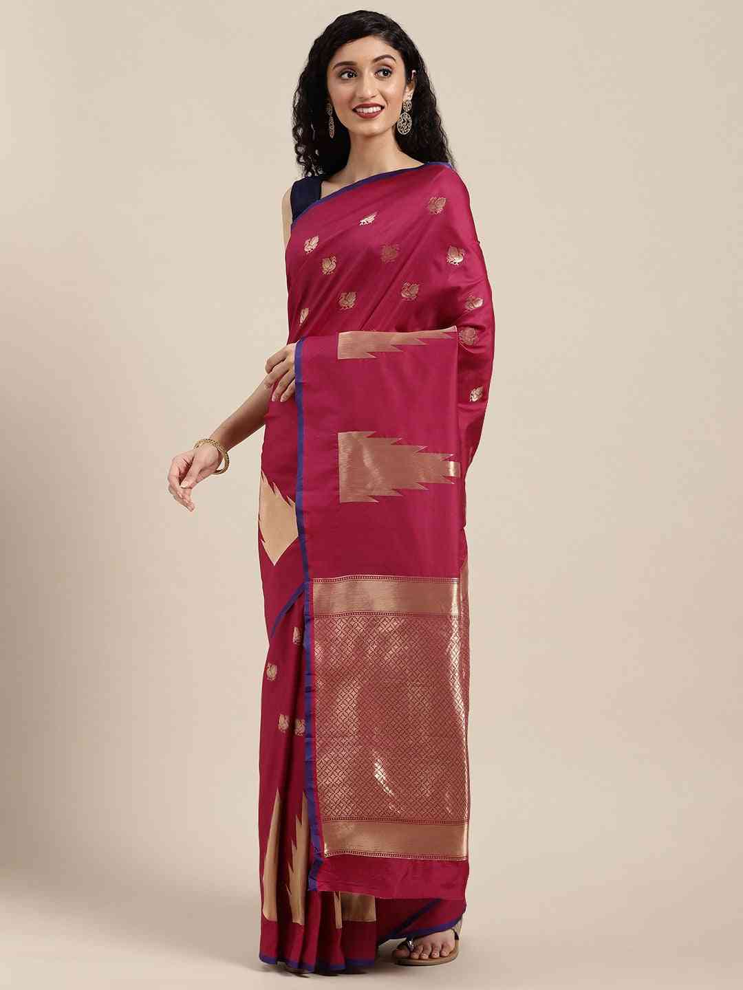 Beatiful Maroon Silk Woven Design Banarasi Saree