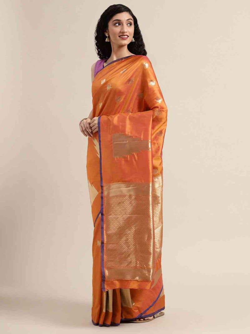 Beatiful Orange Silk Woven Design Banarasi Saree