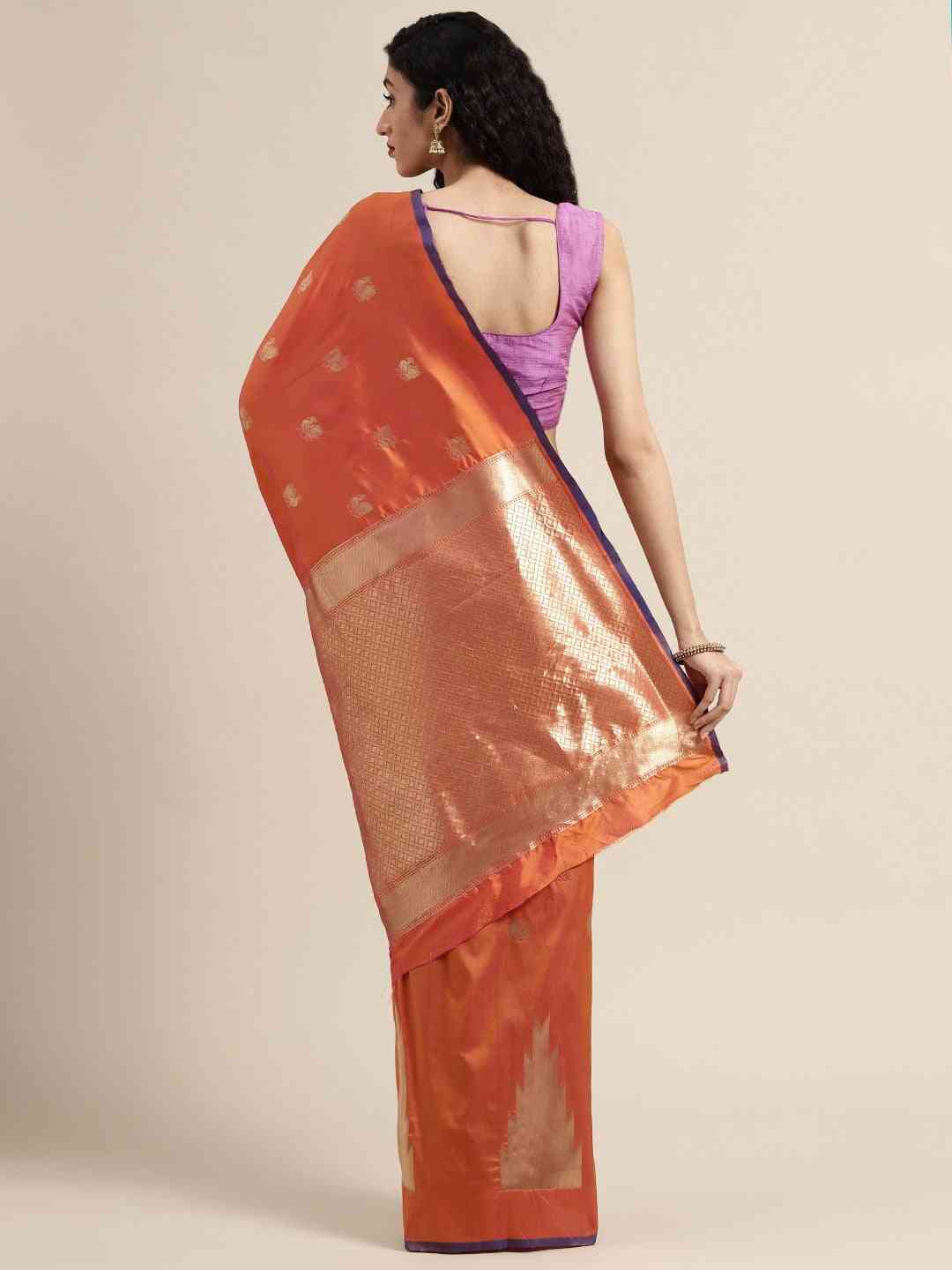 Beatiful Orange Silk Woven Design Banarasi Saree