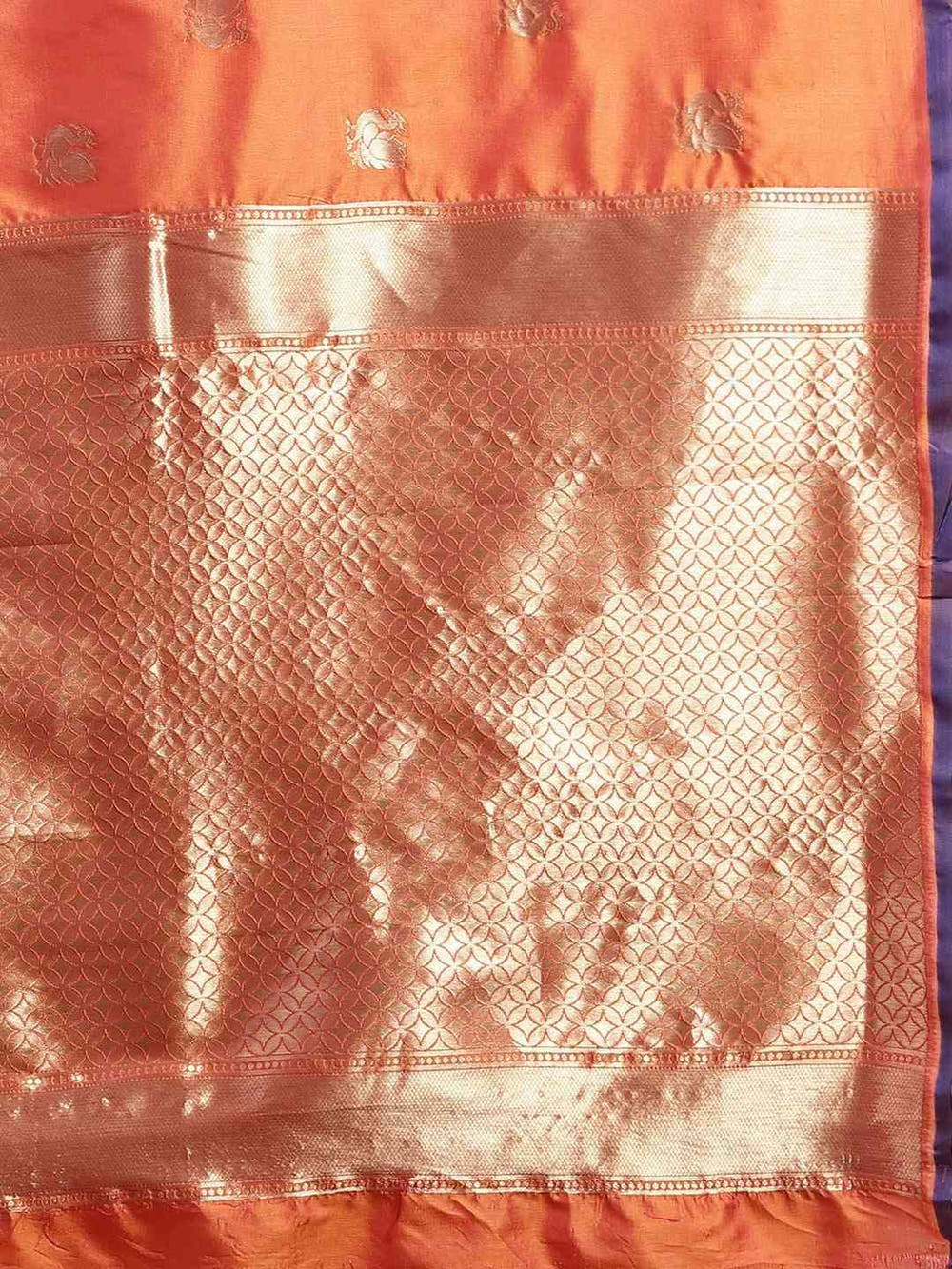 Beatiful Orange Silk Woven Design Banarasi Saree