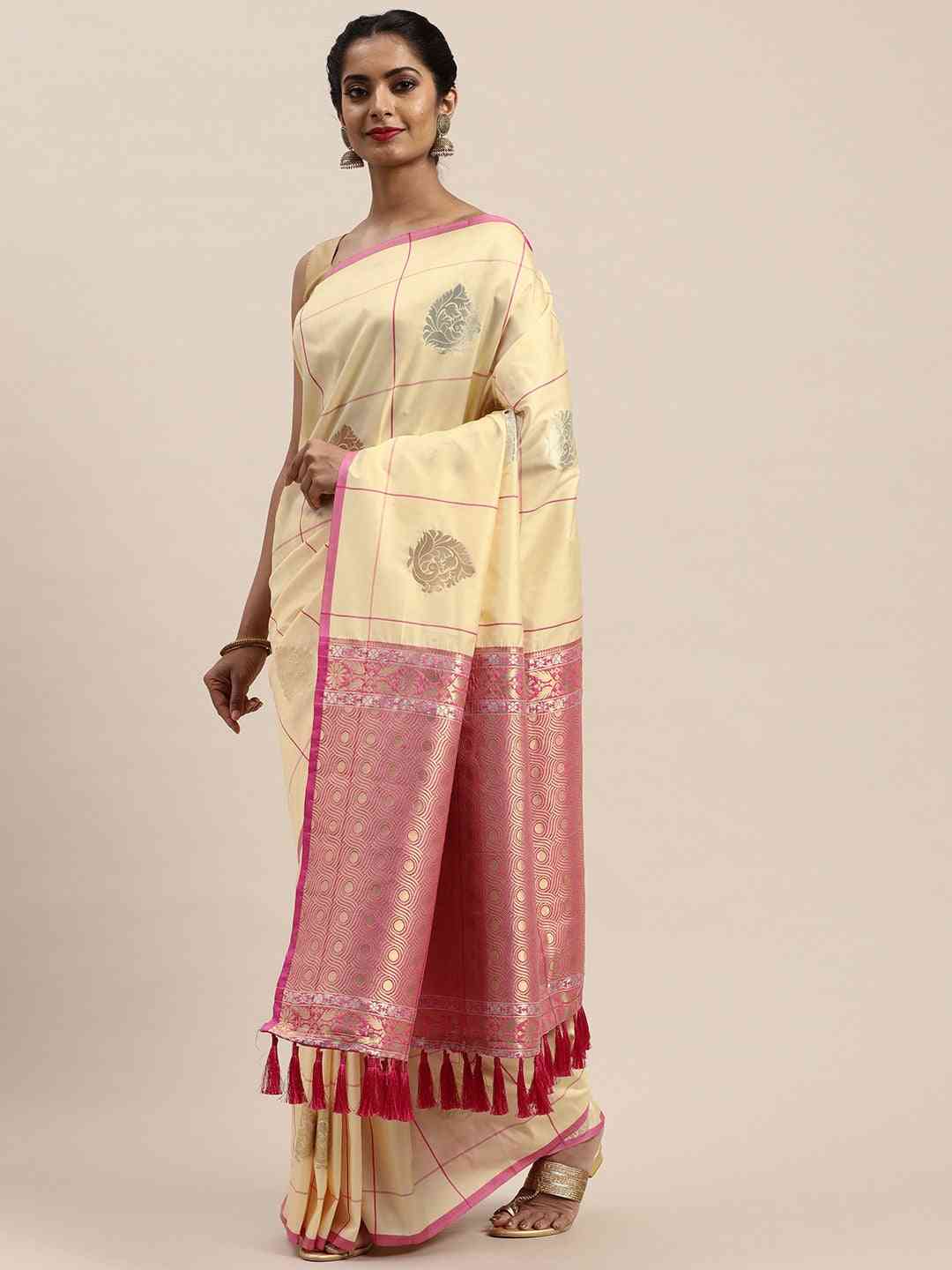Banarasi Cream Colour Woven Design With Zari Silk Saree