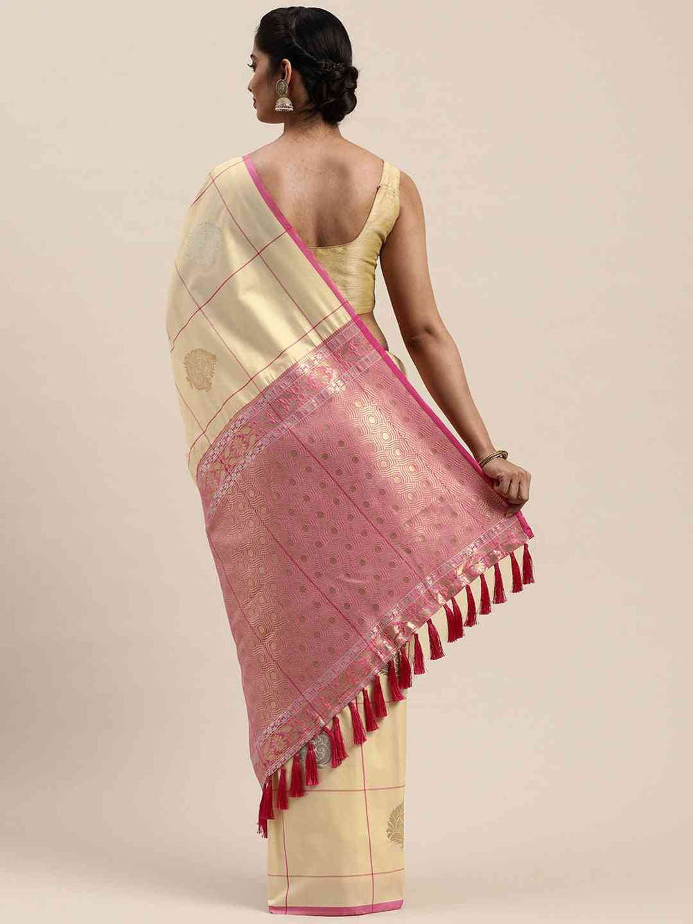 Banarasi Cream Colour Woven Design With Zari Silk Saree