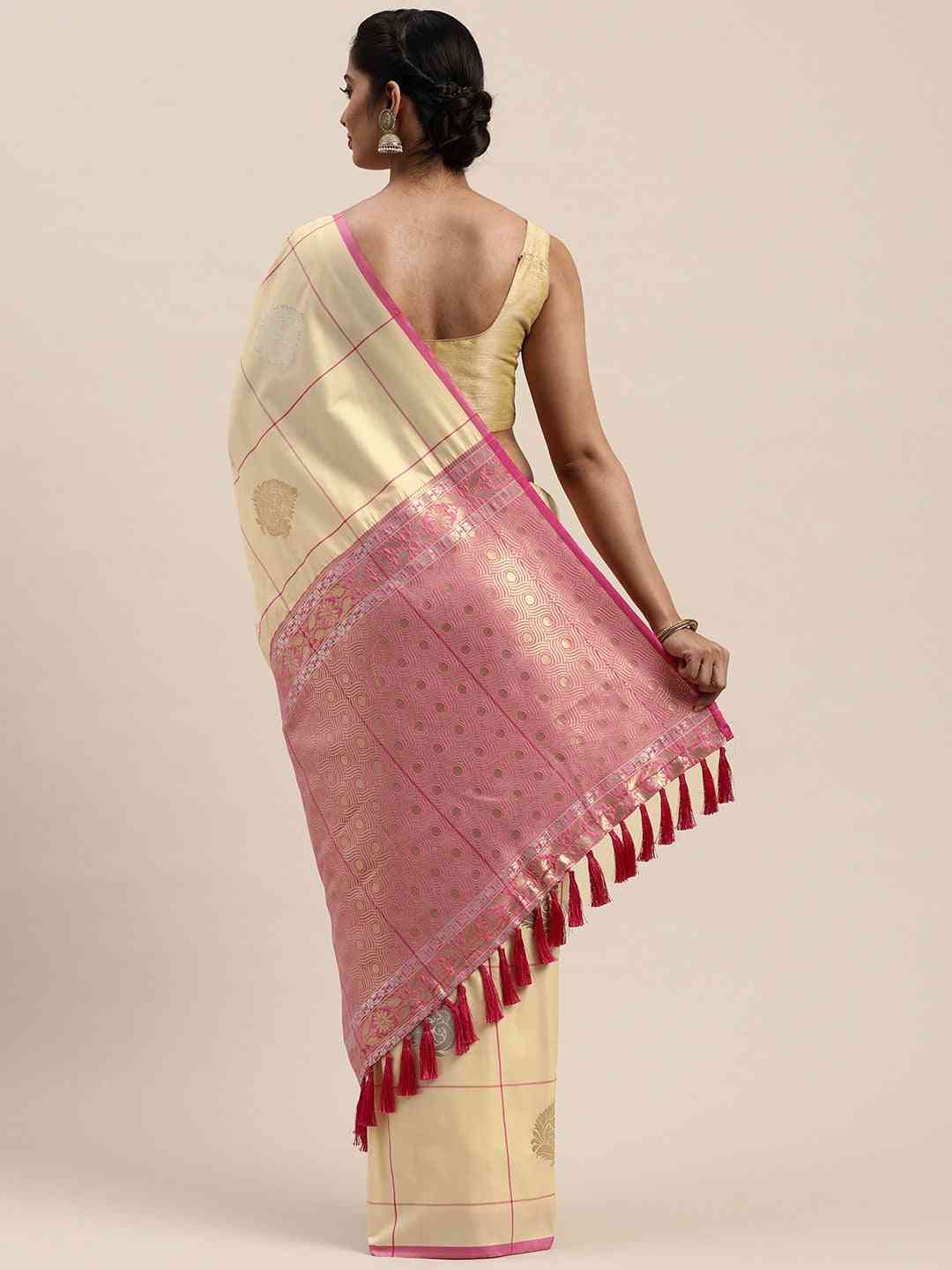 Banarasi Cream Colour Woven Design With Zari Silk Saree