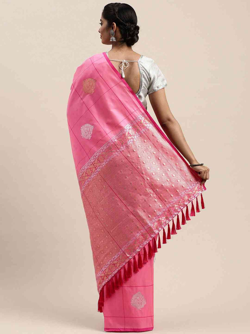 Banarasi Pink Colour Woven Design With Zari Silk Saree