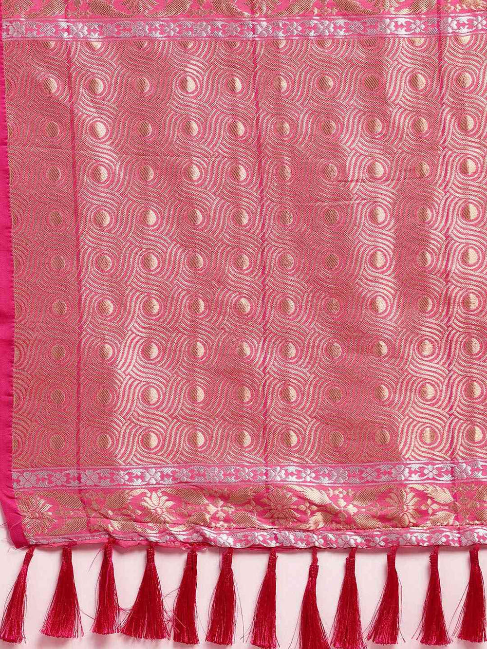 Banarasi Pink Colour Woven Design With Zari Silk Saree
