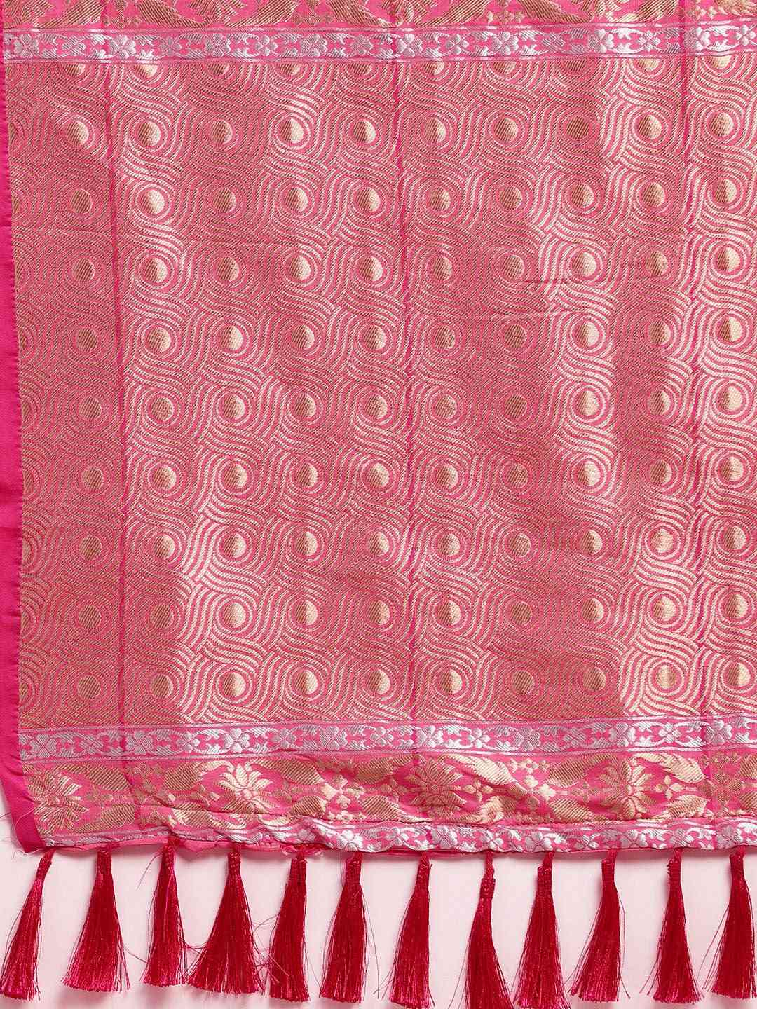 Banarasi Pink Colour Woven Design With Zari Silk Saree