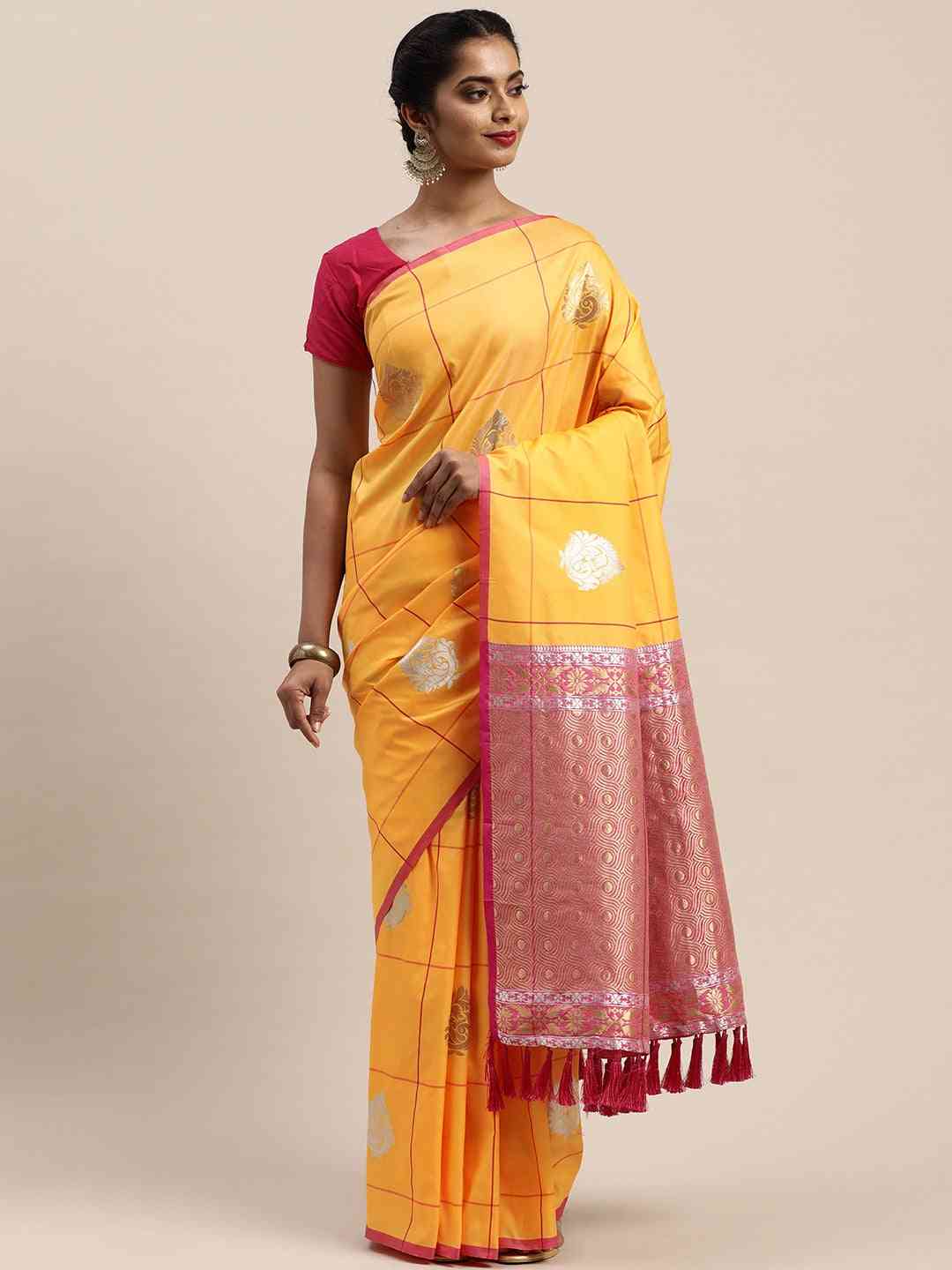 Banarasi Yellow Colour Woven Design With Zari Silk Saree