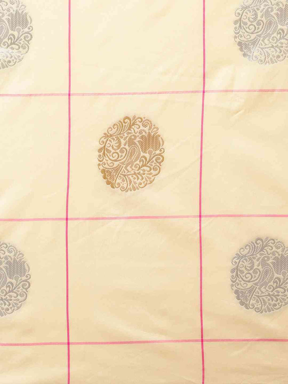 Digital Cream Colour Silk Blend Checked Banarasi Saree