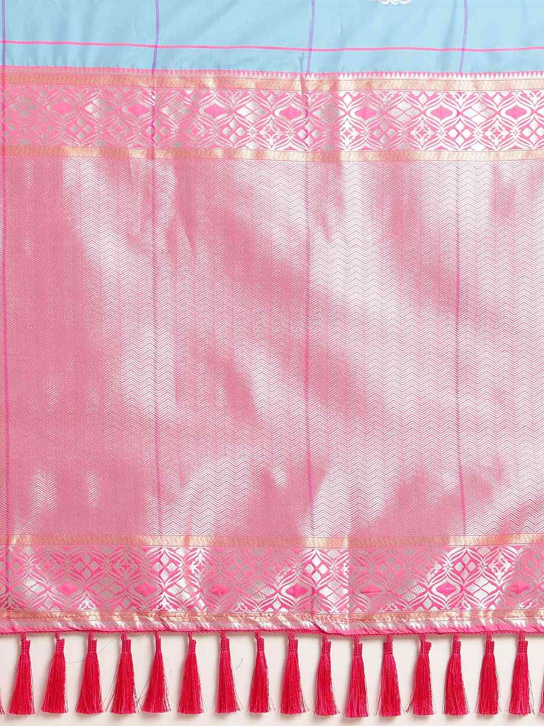 Digital Sky Blue Colour Silk Blend Checked Banarasi Saree
