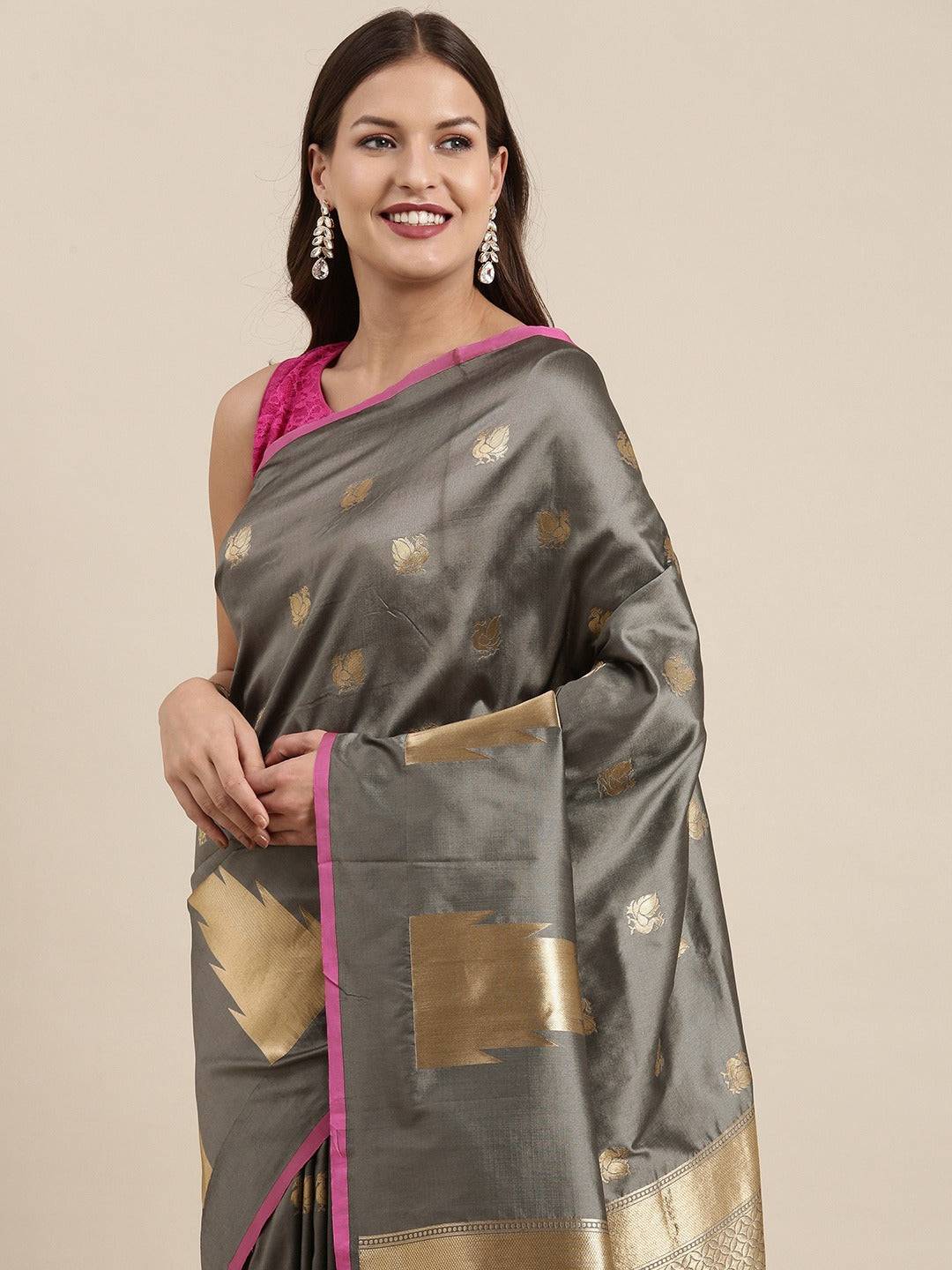 Grey Colour Banarasi Katan Silk Zari Weaving Saree