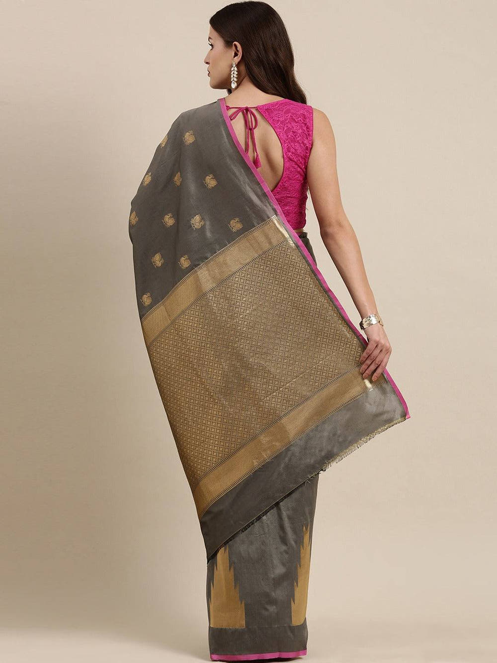 Grey Colour Banarasi Katan Silk Zari Weaving Saree