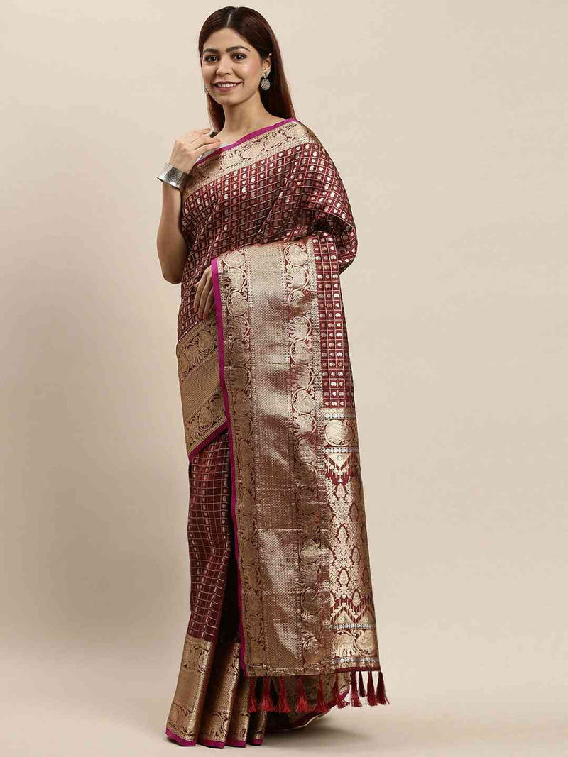 Attractive Banarasi  Brown Colour Woven Design Saree