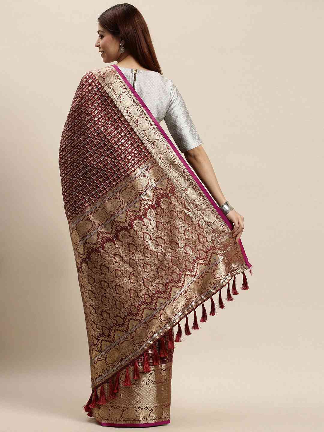 Attractive Banarasi  Brown Colour Woven Design Saree