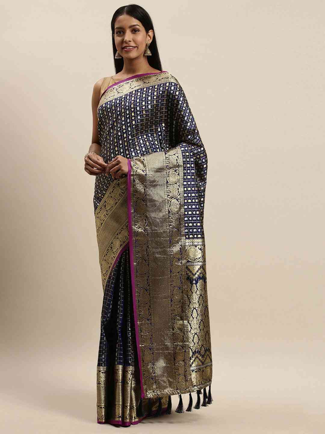Attractive Banarasi  Navy Colour Woven Design Saree