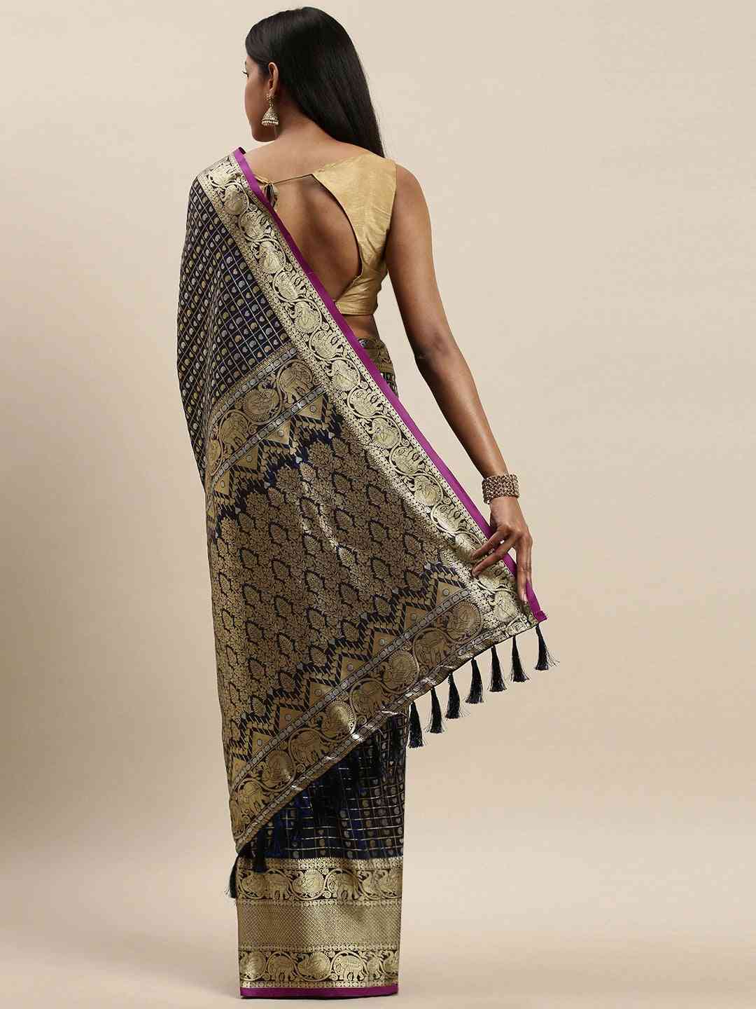 Attractive Banarasi  Navy Colour Woven Design Saree