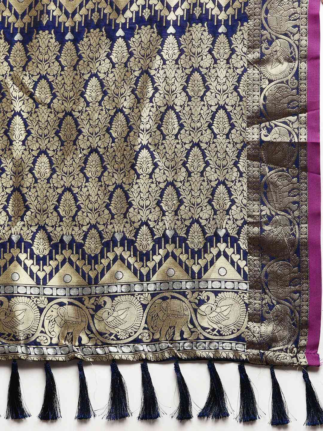 Attractive Banarasi  Navy Colour Woven Design Saree