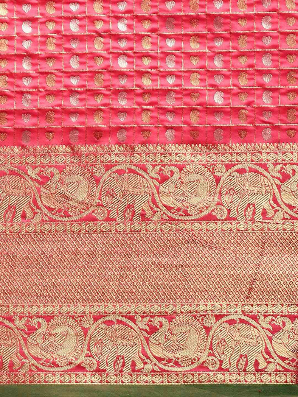 Attractive Banarasi  Gajari Colour Woven Design Saree