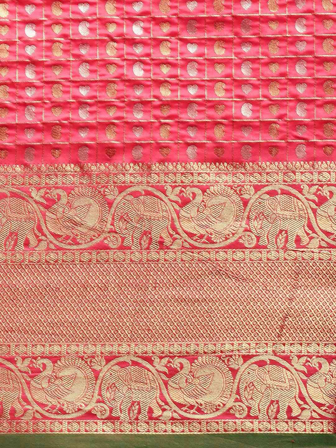 Attractive Banarasi  Gajari Colour Woven Design Saree