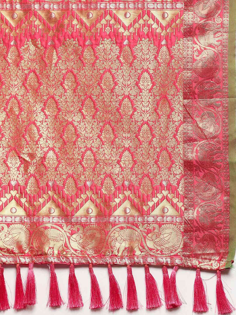 Attractive Banarasi  Gajari Colour Woven Design Saree