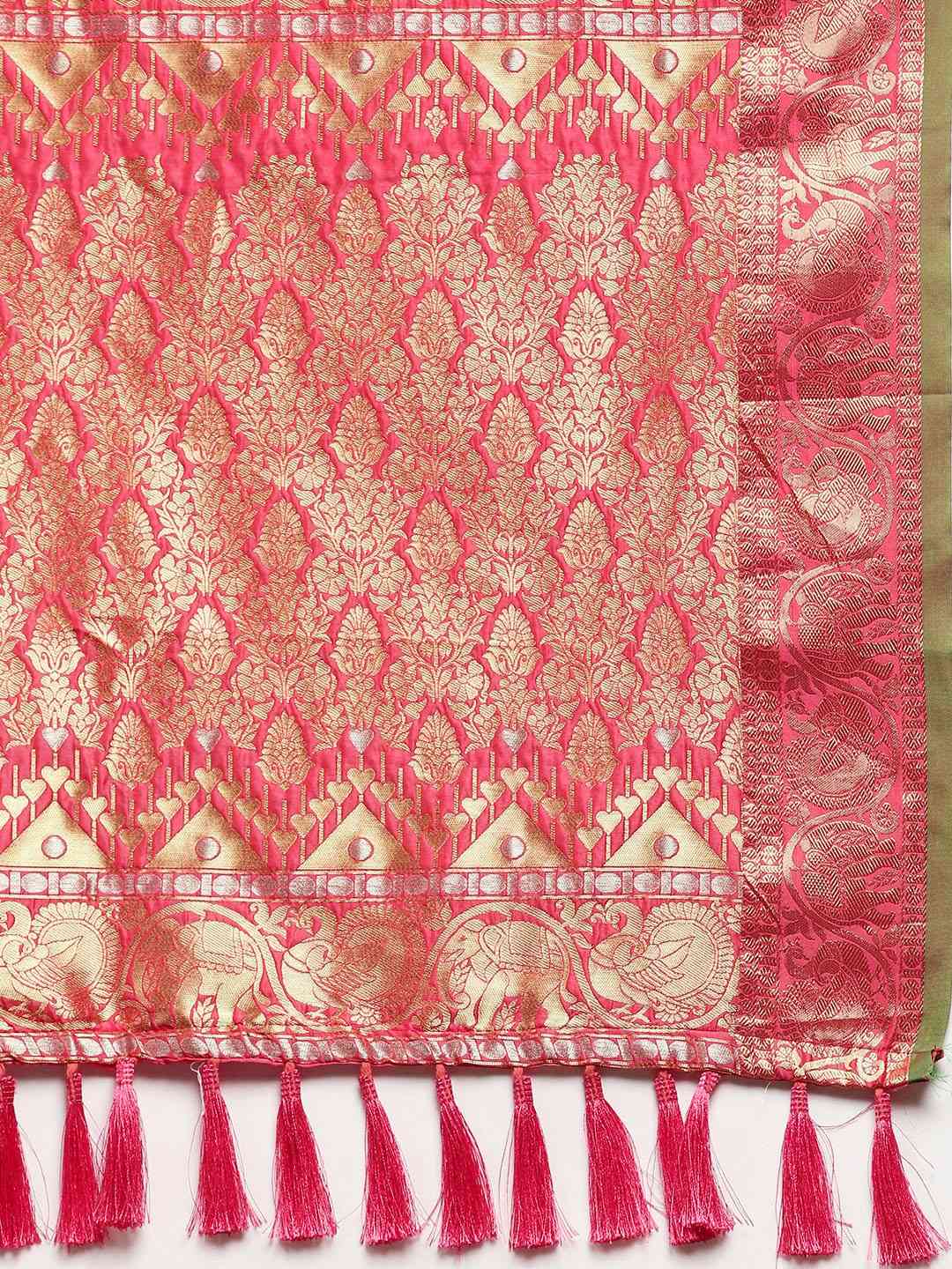 Attractive Banarasi  Gajari Colour Woven Design Saree