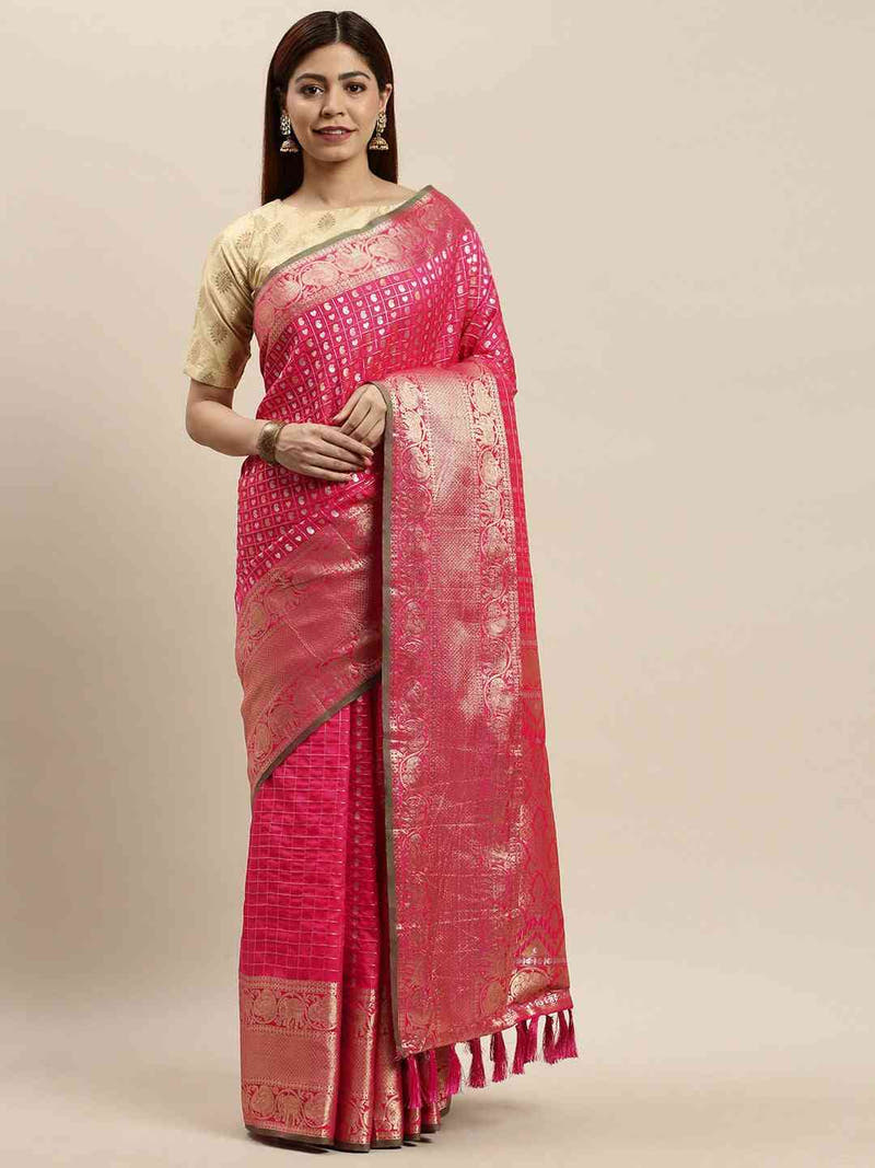 Attractive Banarasi Pink Colour Woven Design Saree