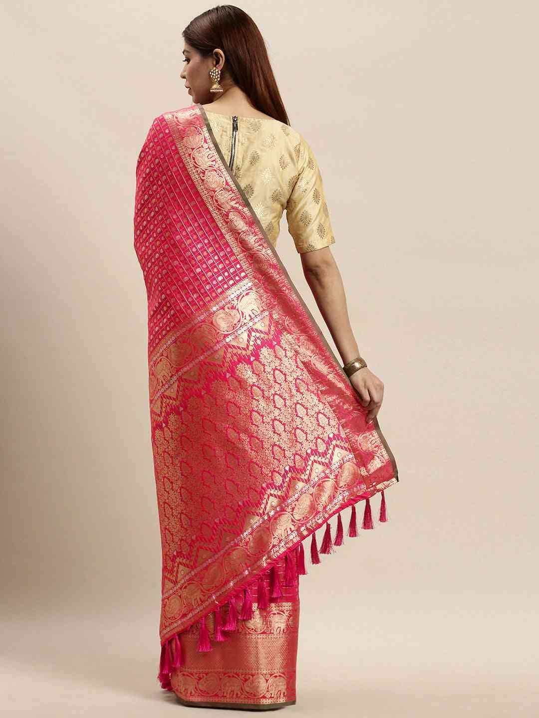 Attractive Banarasi Pink Colour Woven Design Saree