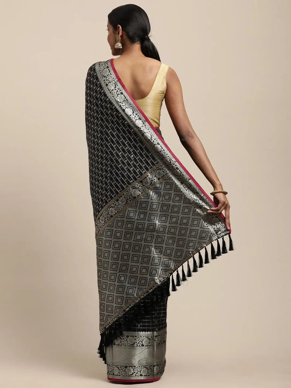 Kanjivaram Soft Silk Black Colour Zari Weaving Saree