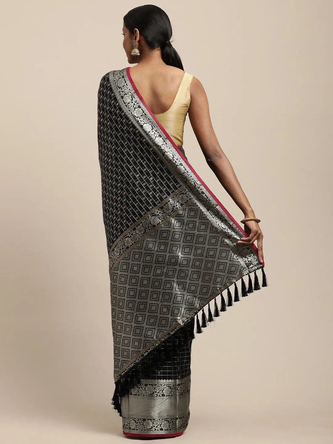 Kanjivaram Soft Silk Black Colour Zari Weaving Saree
