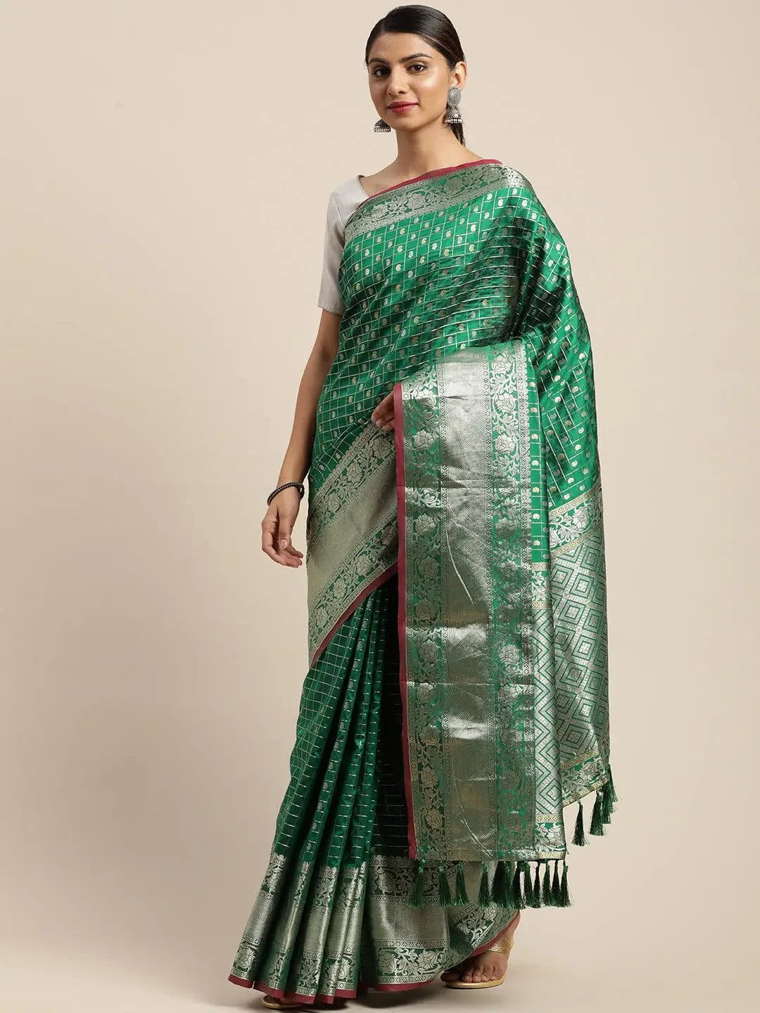 Green Colour Kanjivaram Soft Silk Kanchi Zari Weaving Saree