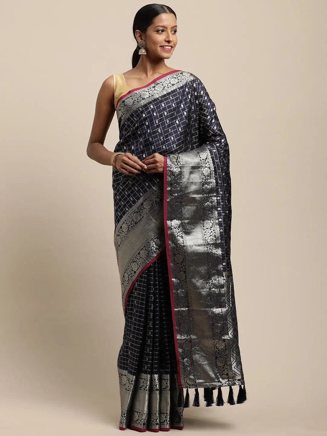 Navy Colour Kanjivaram Soft Silk Kanchi Zari Weaving Saree