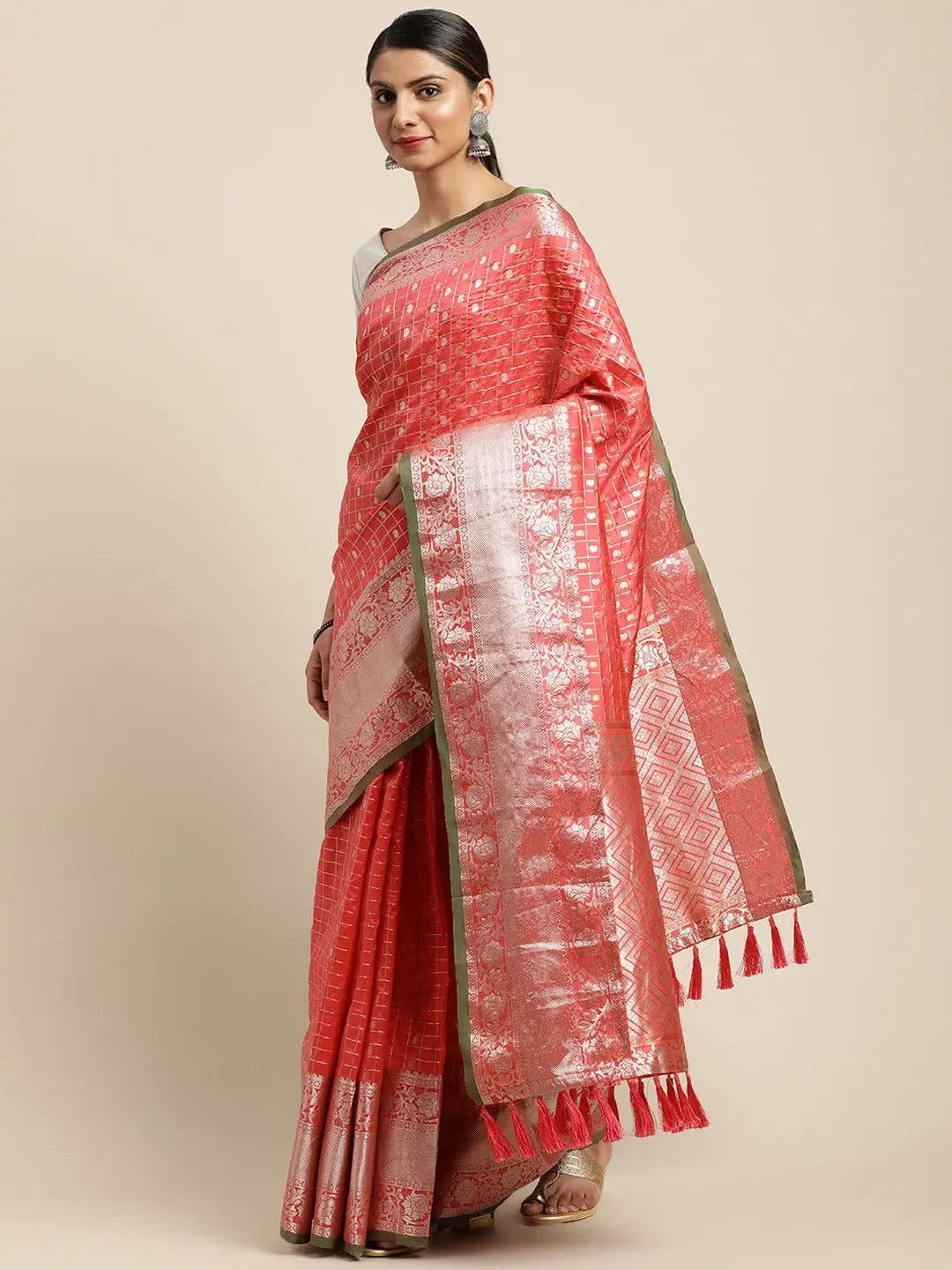 Peach Colour Kanjivaram Soft Silk Kanchi Zari Weaving Saree