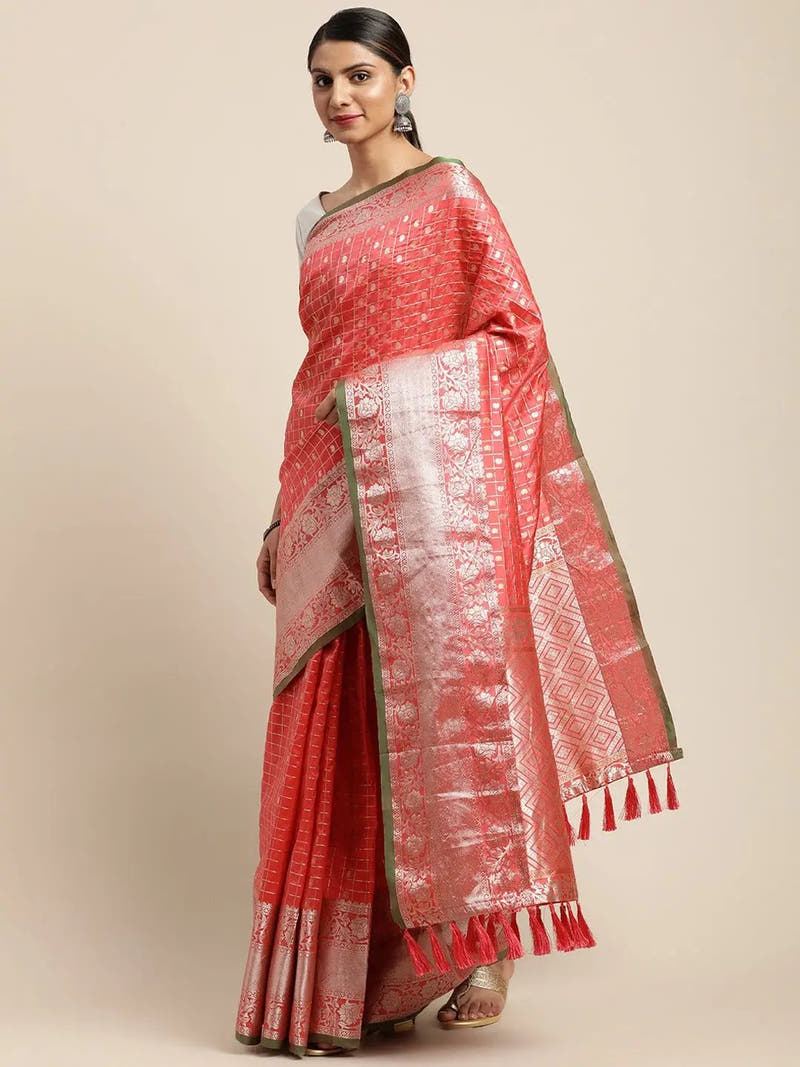 Peach Colour Kanjivaram Soft Silk Kanchi Zari Weaving Saree