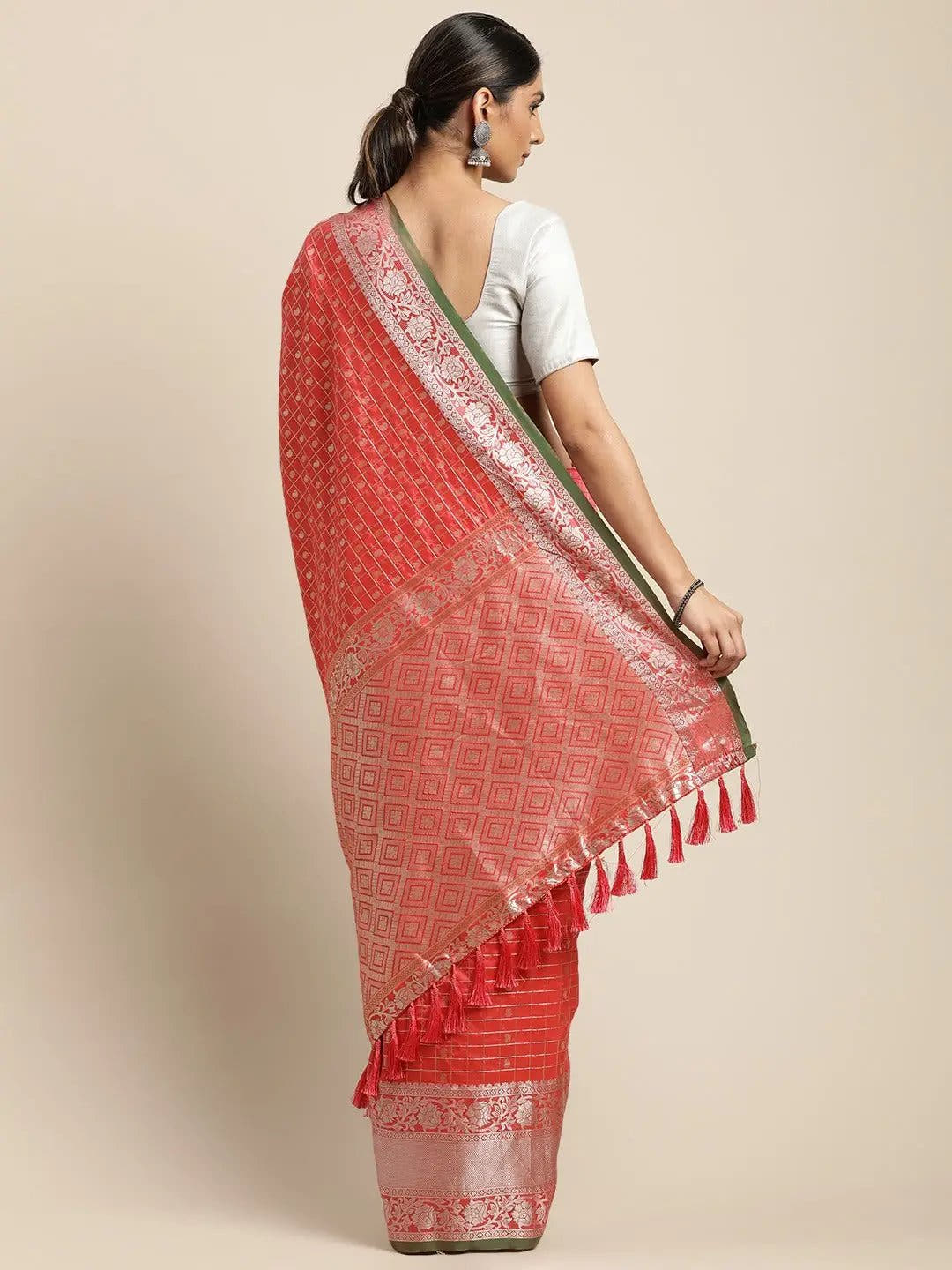 Peach Colour Kanjivaram Soft Silk Kanchi Zari Weaving Saree