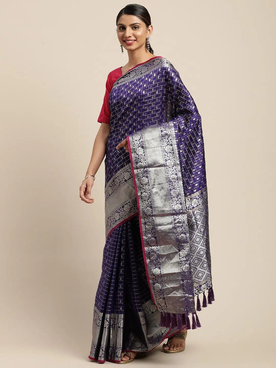 Purple Colour Kanjivaram Soft Silk Kanchi Zari Weaving Saree
