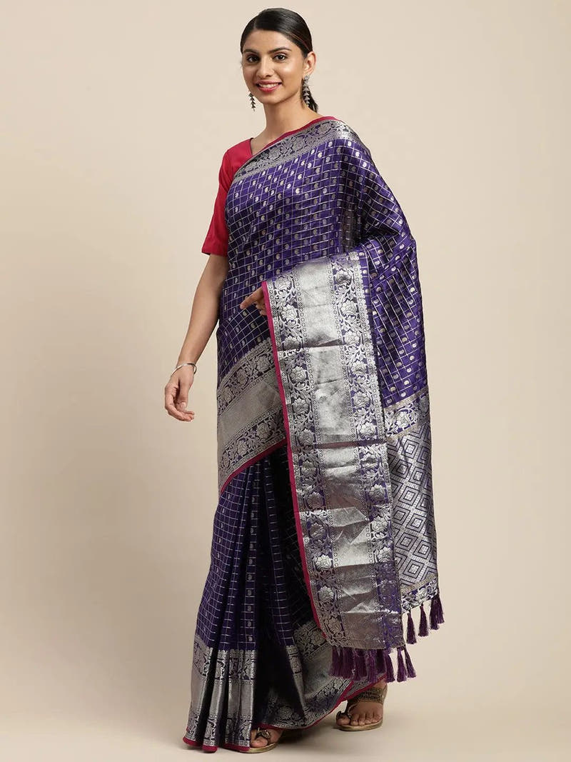 Purple Colour Kanjivaram Soft Silk Kanchi Zari Weaving Saree
